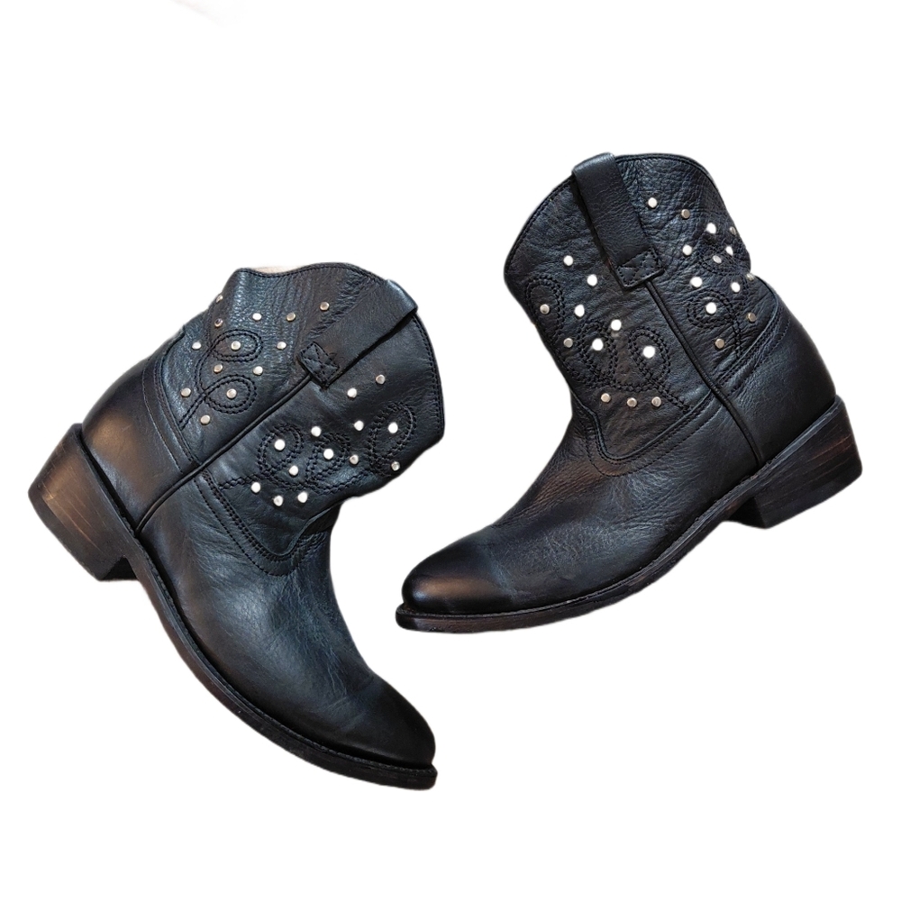 Miz Mooz Black Leather Studded Ankle Booties